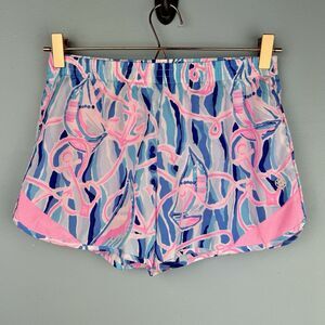 Lilly Pulitzer‎ Womens Luxletic Lined Pocket Colorful Pink Blue Shorts Size XS